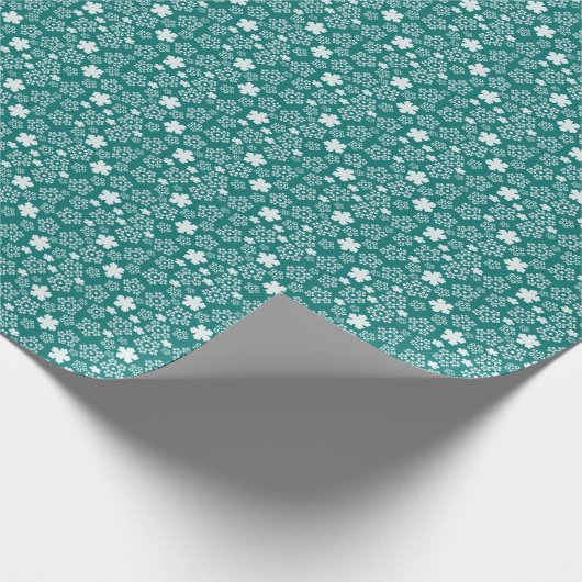 Blauwgroen ster en sneeuwvlok winterpatroon cadeaupapier (Hoek)