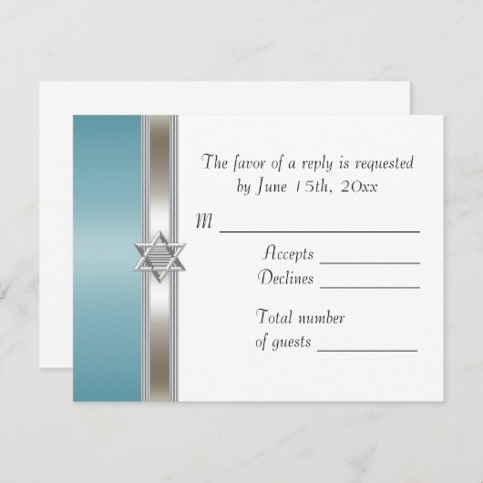 Blauwgroen ster van David RSVP (Voorkant / Achterkant)