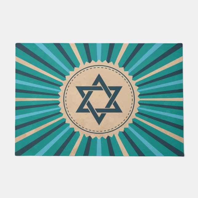 Blauwgroen ster van David Starburst Jewish Deurmat (Voorkant)