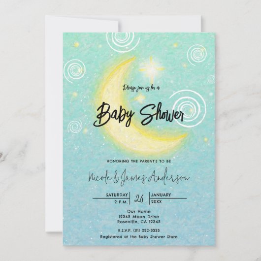 Blauwgroen sterrenlicht hemels Baby shower Kaart (Voorkant)
