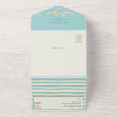 Blauwgroen stijlvolle bruiloft all in one uitnodiging (Buitenkant)
