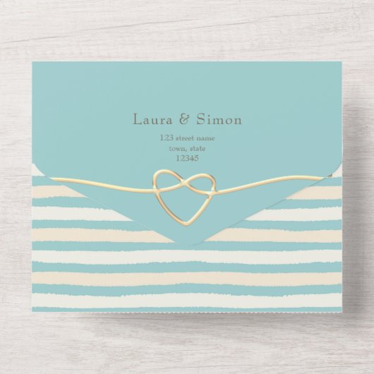 Blauwgroen stijlvolle bruiloft all in one uitnodiging (Achterkant)