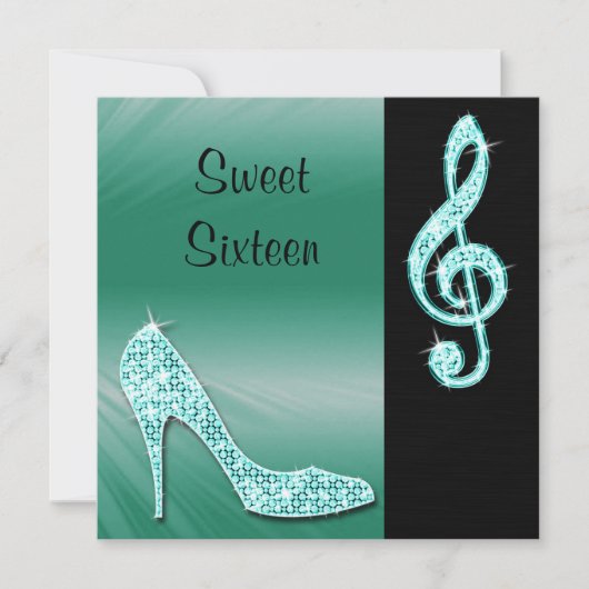 Blauwgroen Stiletto & Treble Cleft Sweet 16 Kaart (Voorkant)