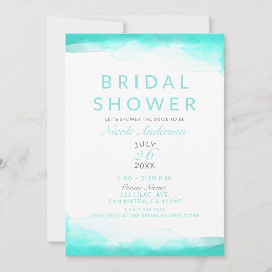 Blauwgroen strand Aqua Waterverf Modern Vrijgezell Kaart (Voorkant)