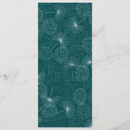 Blauwgroen strand bruiloft palmboom menu (Achterkant)