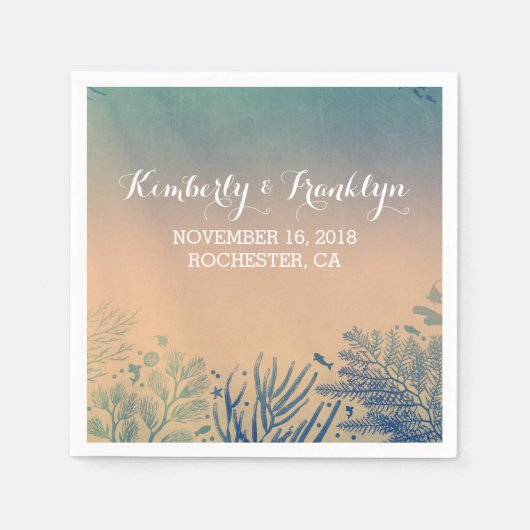 Blauwgroen strand bruiloft servet (Voorkant)