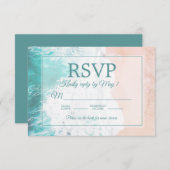Blauwgroen strand Ocean Sand Wedding RSVP #1 (Voorkant / Achterkant)