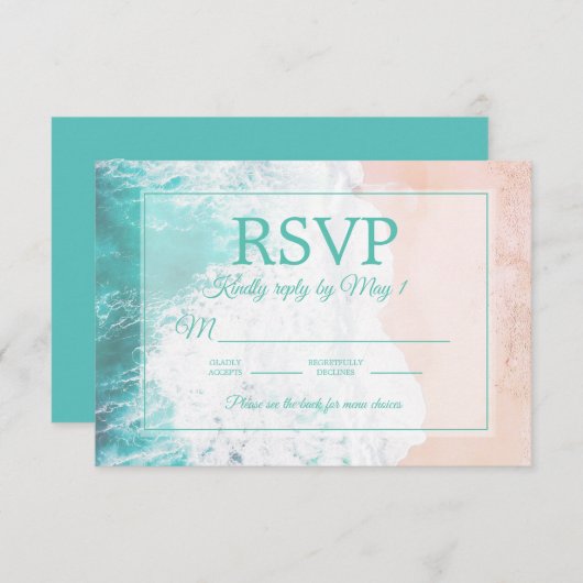 Blauwgroen strand Ocean Sand Wedding RSVP #2 (Voorkant / Achterkant)