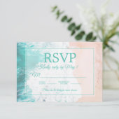 Blauwgroen strand Ocean Sand Wedding RSVP #2 Kaartje (Staand voorkant)