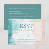 Blauwgroen strand Ocean Sand Wedding RSVP #4 Kaartje (Voorkant / Achterkant)