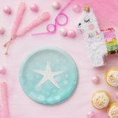 Blauwgroen strand thema zeesterren papier Borden Papieren Bordje (Feest)