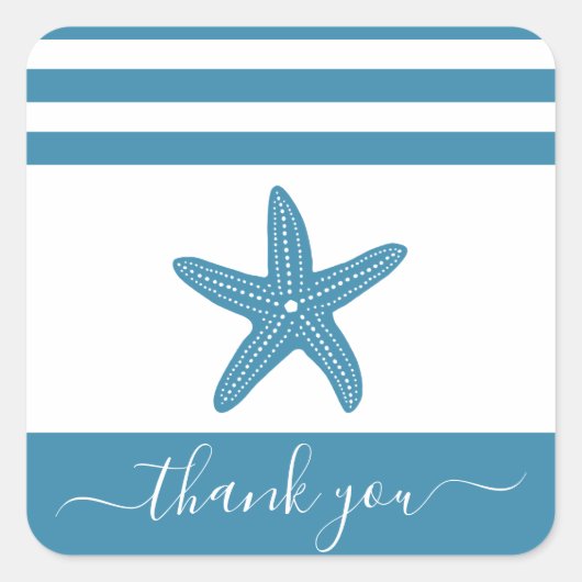 blauwgroen strand van de zeester dank u manuscrip vierkante sticker (Voorkant)