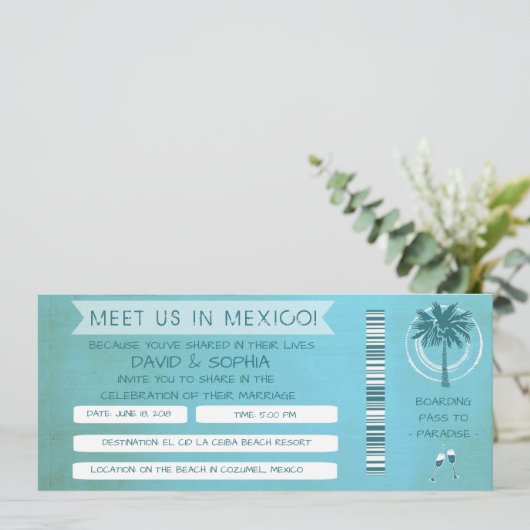 Blauwgroen strand Zie je in Mexico Wedding Boardin Kaart (Staand voorkant)