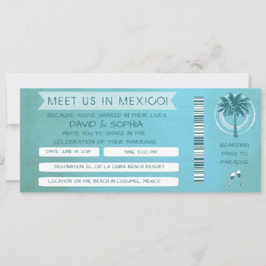 Blauwgroen strand Zie je in Mexico Wedding Boardin Kaart (Voorkant)