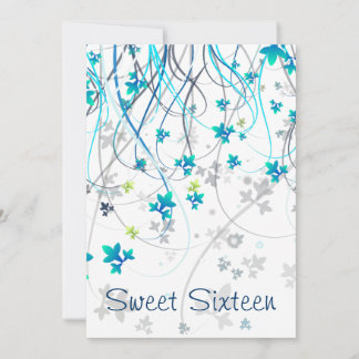 Blauwgroen Streamers Sweet Sixteen Party Kaart