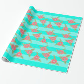 Blauwgroen streep en bloemig cadeaupapier (Uitgerold)