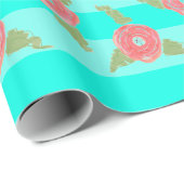 Blauwgroen streep en bloemig cadeaupapier (Rol Hoek)