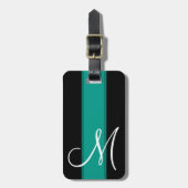 Blauwgroen streep met groot monogram bagagelabel (Voorkant verticaal)