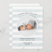 Blauwgroen strepen Foto Geboorte Aankondiging (Voorkant / Achterkant)