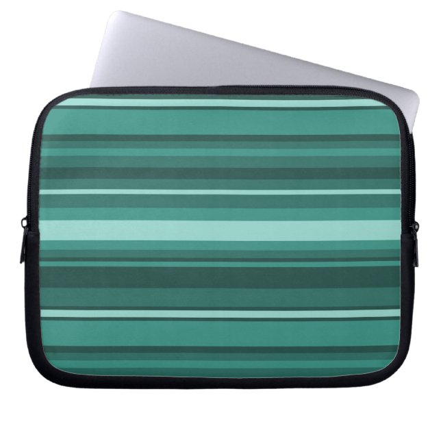 Blauwgroen strepen laptop sleeve (Voorkant)