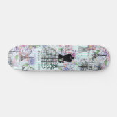  blauwgroen strepen parijs collage roze florale persoonlijk skateboard (Horizontaal)