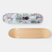  blauwgroen strepen parijs collage roze florale persoonlijk skateboard (Horizontaal)