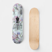  blauwgroen strepen parijs collage roze florale persoonlijk skateboard (Voorkant)