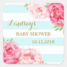 Blauwgroen Strepen Roze Bloemen Baby shower Favor 