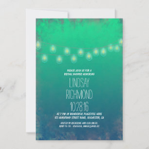 blauwgroen String Lights Bruids Douche Uitnodiging