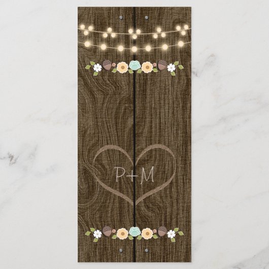 Blauwgroen String Of Lights Rustic Fall Wedding Me Menu (Achterkant)