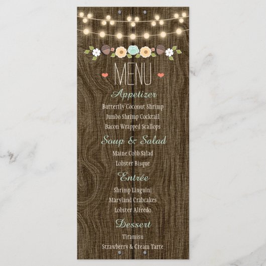 Blauwgroen String Of Lights Rustic Fall Wedding Me Menu (Voorkant)