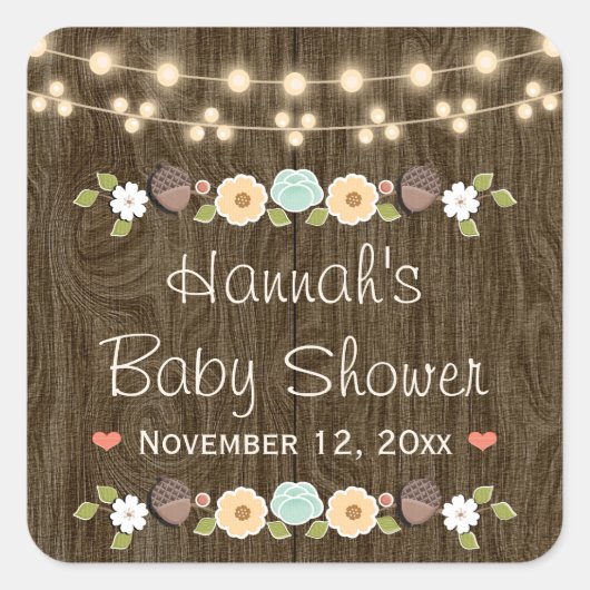 Blauwgroen String of Lights Rustieke Herfst Vrijge Vierkante Sticker (Voorkant)