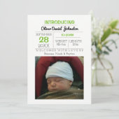 Blauwgroen Stripe Foto Baby Aankondiging (Staand voorkant)