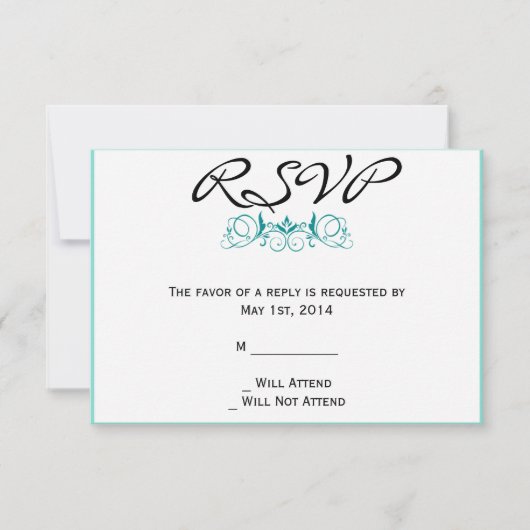 Blauwgroen Stripe met Floral Accent Response Card RSVP Kaartje (Voorkant)