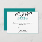 Blauwgroen Stripe met Floral Accent Response Card RSVP Kaartje (Voorkant / Achterkant)