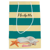 Blauwgroen Stripe & Seashells - Aangepaste Gift Ba Medium Cadeauzakje (Voorkant)