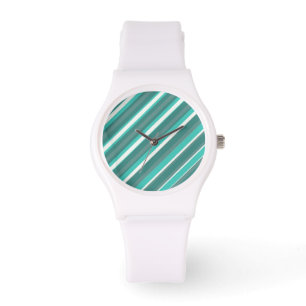 Blauwgroen Stripe Sporty White Horloge