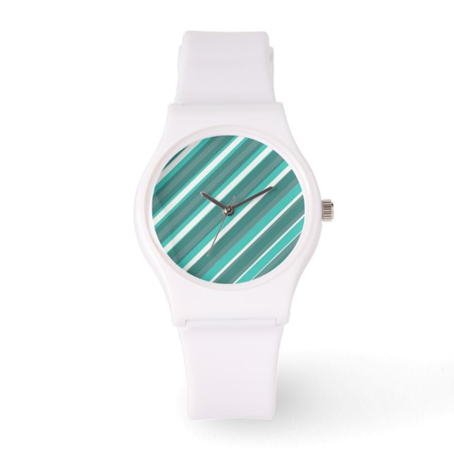 Blauwgroen Stripe Sporty White Horloge (Voorkant)