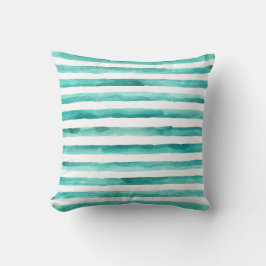 Blauwgroen Stripe-Waterverf Kussen