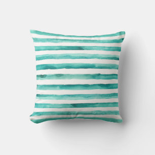 Blauwgroen Stripe-Waterverf Kussen