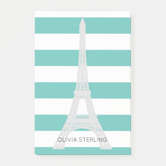 Blauwgroen Stripes- en Eiffeltoren | Aangepaste na Post-it® Notes (Voorkant)