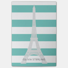 Blauwgroen Stripes- en Eiffeltoren | Aangepaste na Post-it® Notes