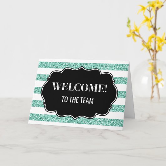 Blauwgroen Stripes medewerker Welkom bij het team Kaart (Gele Bloem)