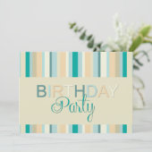 Blauwgroen Stripes verjaardagsfeestje Kaart (Staand voorkant)