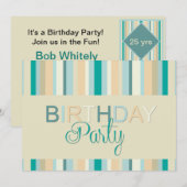 Blauwgroen Stripes verjaardagsfeestje Kaart (Voorkant / Achterkant)