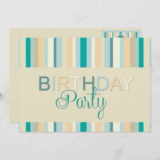 Blauwgroen Stripes verjaardagsfeestje Kaart (Voorkant / Achterkant)