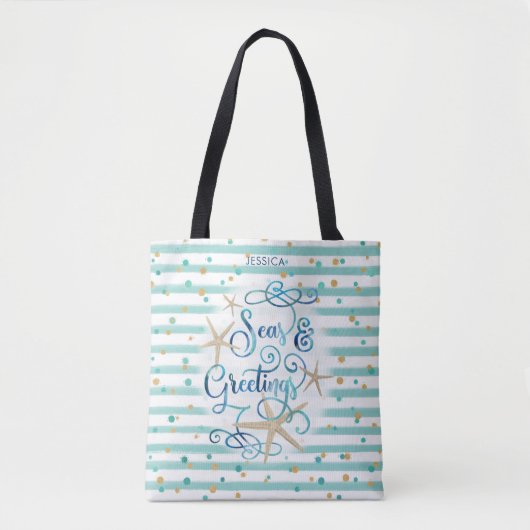Blauwgroen strips en Stippen van Tropische "SEAson Tote Bag (Voorkant)
