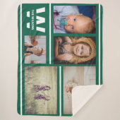 Blauwgroen strips Multiple Photos Custom Monogram Sherpa Deken (Voorkant)