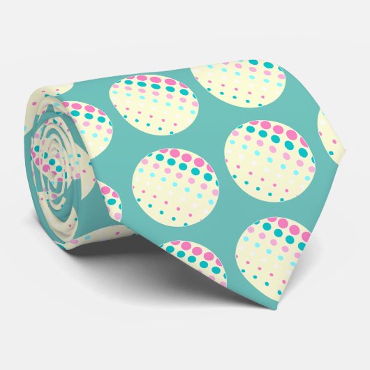 Blauwgroen Stropdas Retro Stippen (Opgerold)