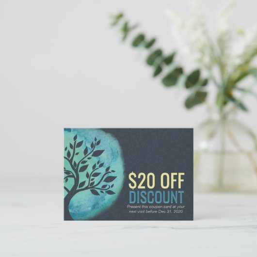 BLAUWGROEN structuur van de Loyalty-Waterverf van  Kortingskaartje (Staand voorkant)